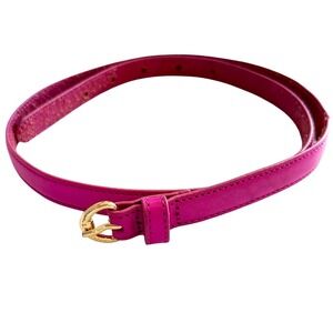 Hot Pink Leather Skinny Statement Belt Gold Buckle – Women's Small